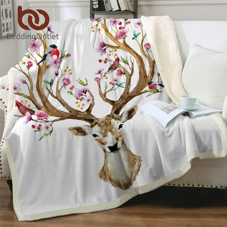 BeddingOutlet Лось с цветочным принтом лося подстежка на искусственном меху, Одеяло Цветок Олень покрывало Бархатные плюшевые, кровати Одеяло покрывало para Кама 130x150
