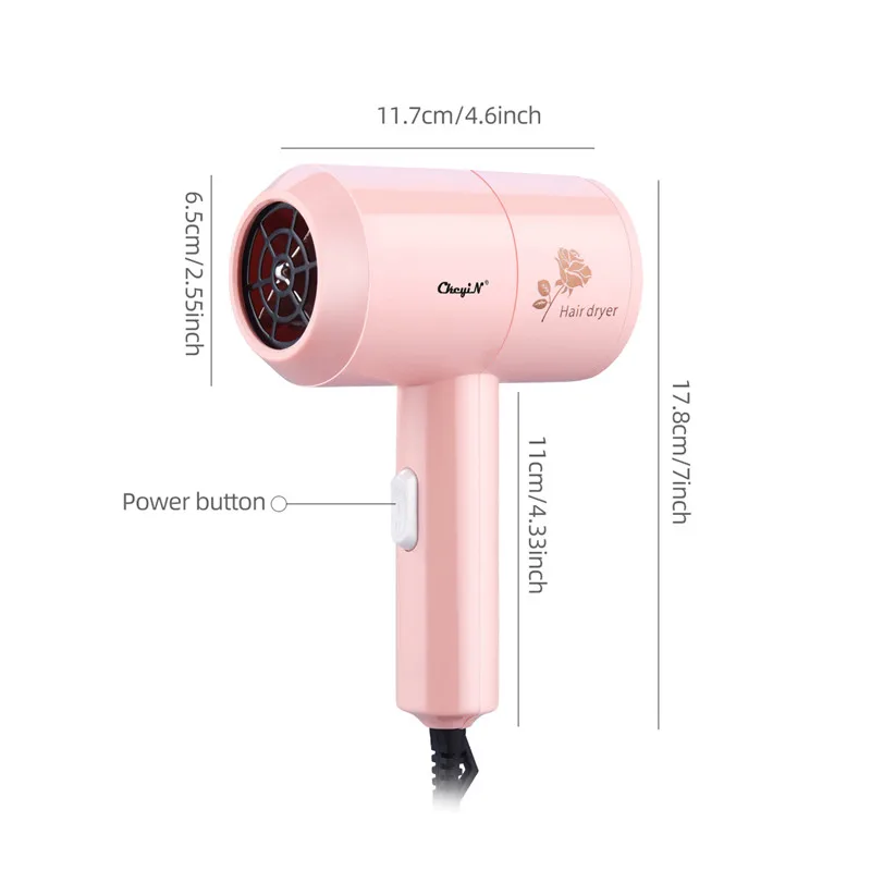 

500W Mini Travel Hair Dryer Low Noise Blow Dryer Portable 2 Wind Speed Hairdryer Household Rotating Nozzle Hair Drying Tool 220V