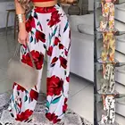 Брюки прямые женские, с мягким принтом листьев, широкие, пляжные