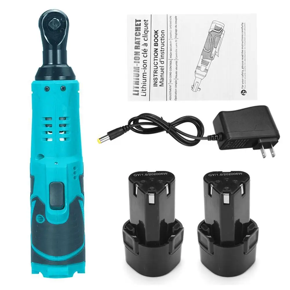 

12V 3/8'' Cordless Ratchet Right Angle Wrench Impact Power Tool With 1/2 Battery 65N.m Rechargeable Electric Wrench Kit