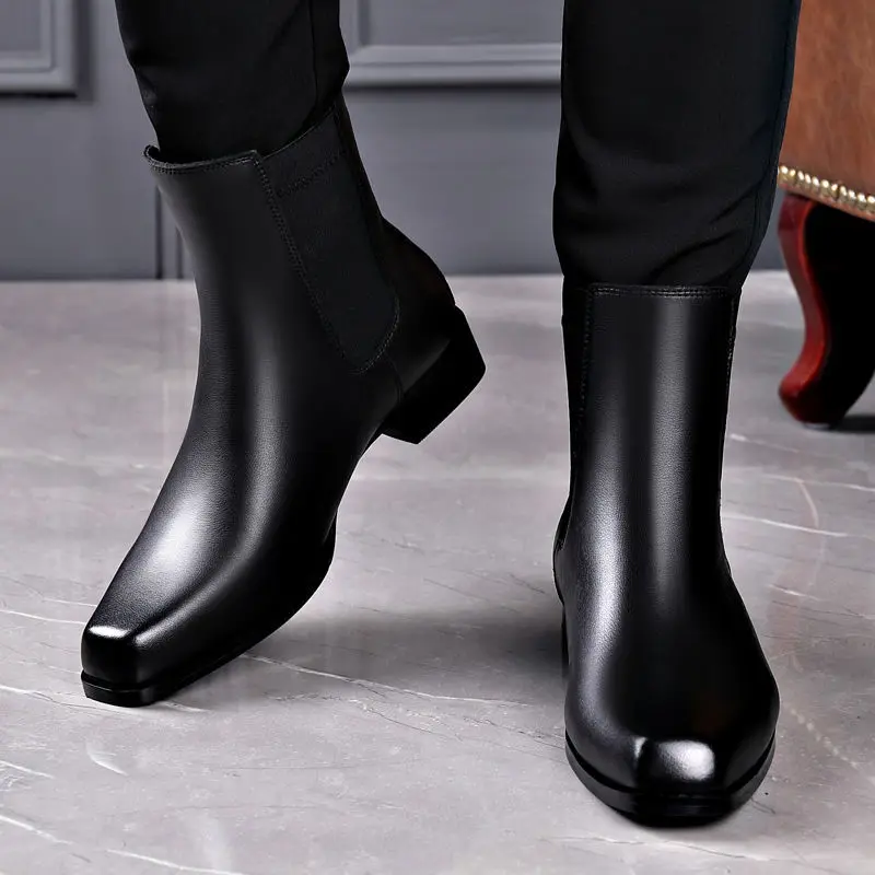

2021winter New Martin Boots Men's British Business Dress Leather High-Top Real Leather Warm Leather Boots Peep Toe Shoes