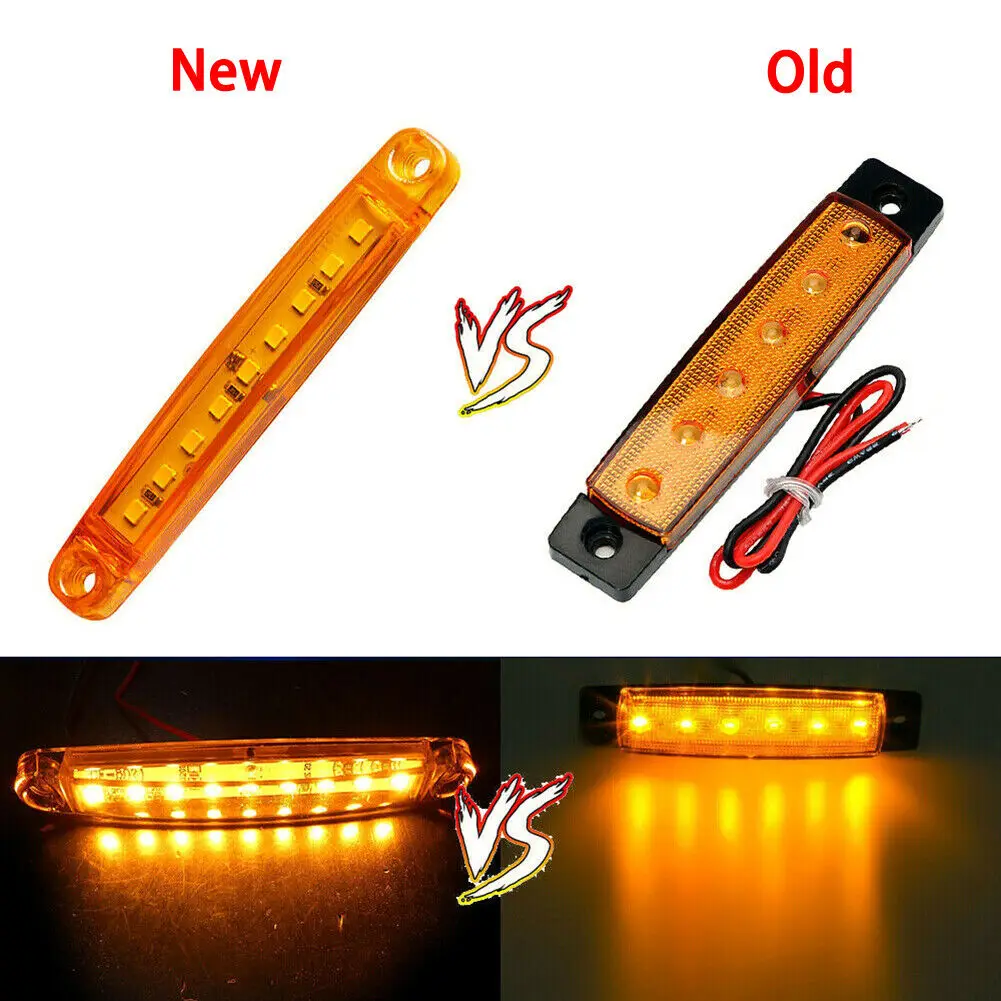 

10pcs Amber 9 LED Sealed Side Marker Clearance Light 12-24V Car Truck Trailer