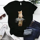 Кота, с принтом в виде тигра, эстетическое Графический летние топы и футболки, одежда для детей топы, для дам с короткими рукавами вокруг шеи размера плюс 3xl женские футболки