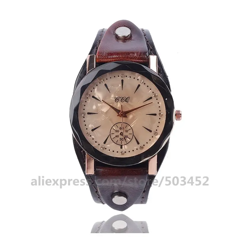 100 шт./лот CCQ 920020 женские часы циркон натуральная кожа круглая форма Relojes De Mujer