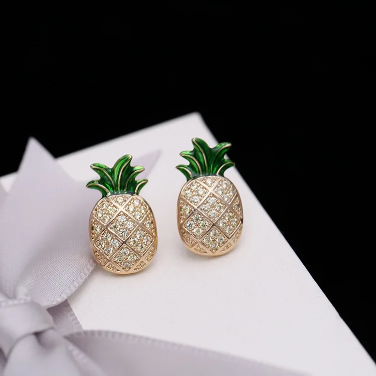 Симпатичный с кристаллами запонка ананасом серьги для женщин аксессуары