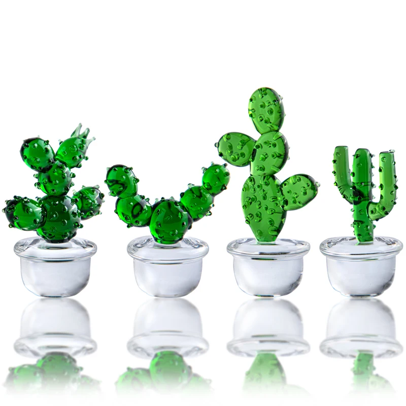 

H&D 4pcs Handmade Glass Blown Cactus Cute Crystal Art Cactus Figurines Collectibles Desk Tabletop Simulation Plants Decorations