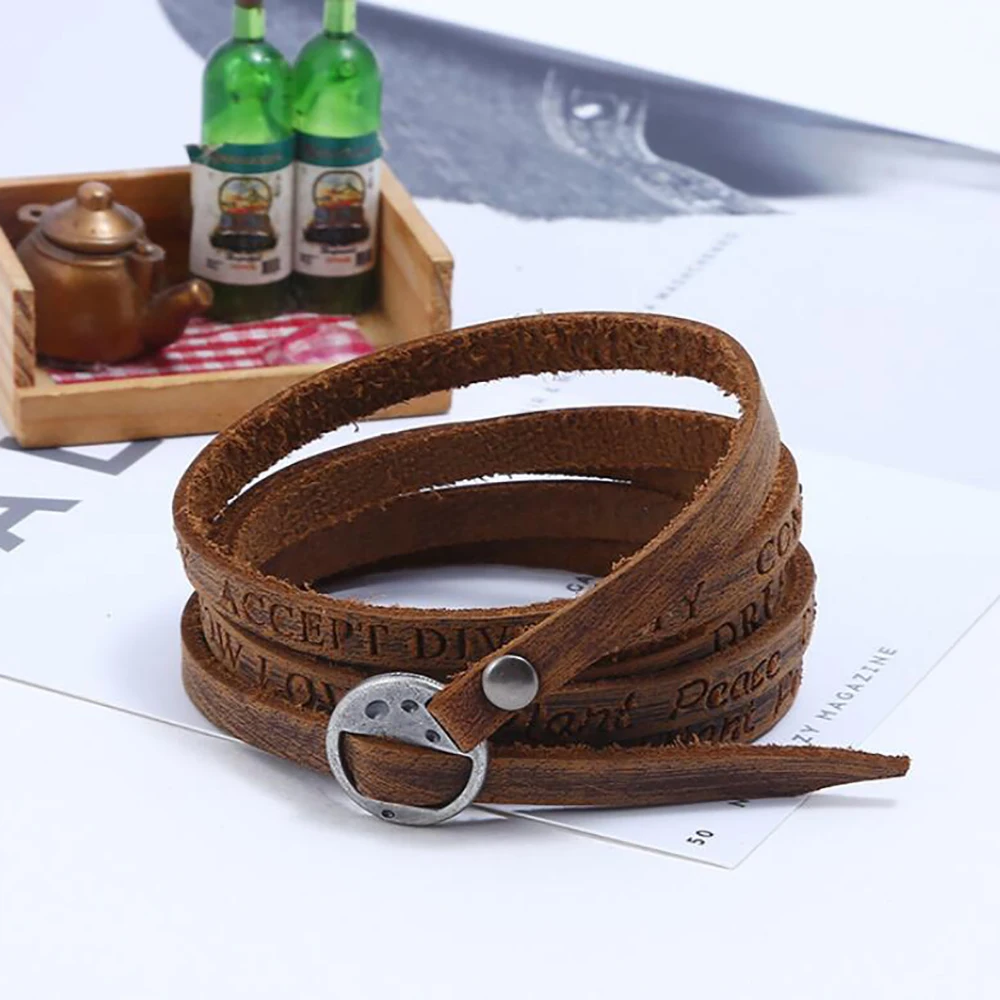 New fashion Jewelry Wholesale Vintage Multilayer Wrap Leather Bracelet For women adjustable Embossing bangle for men in charm | Украшения и