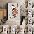 Плакаты и принты с изображениями японских котов-самураев, настенные картины для украшения гостиной