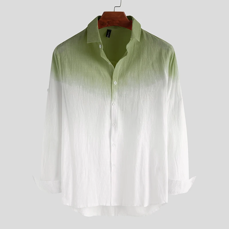 Рубашка INCERUN мужская с воротником лацканами дышащая Тонкая блузка градиентными