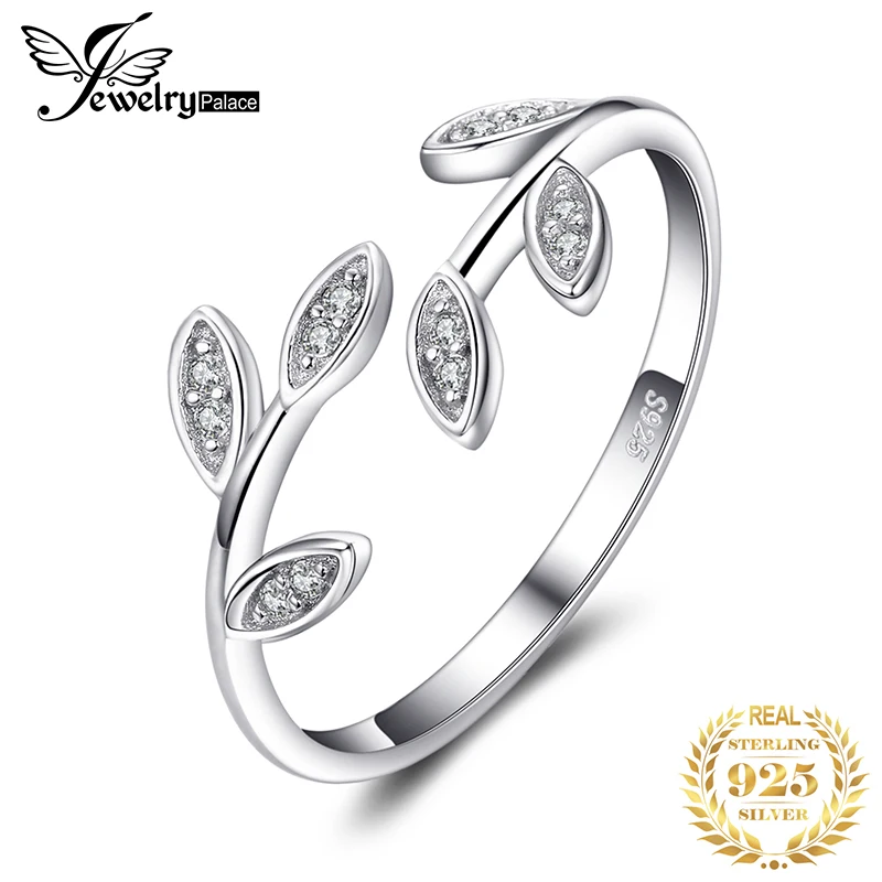 JewelryPalace Оливковый лист кубического циркония Регулируемый 925 пробы серебро Открытое кольцо красивые для женщин Новинка г. Лидер продаж