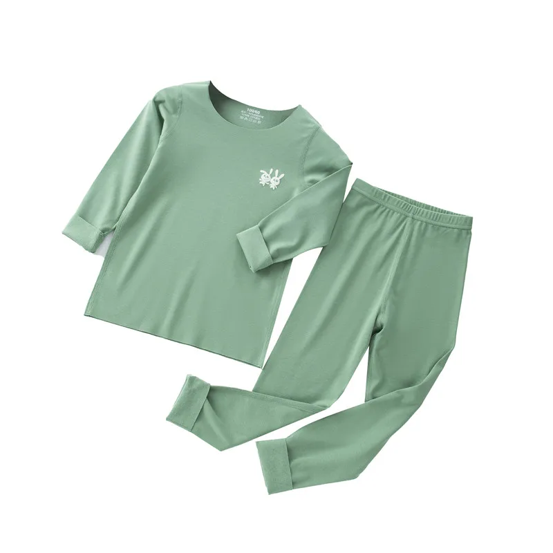 

High Quality New Green Long Sleeve T-shirt+Pants 2pcs Children Pjs O-neck Kids Pajamas Sets Wholesale Baby Girl and Boy Clothes