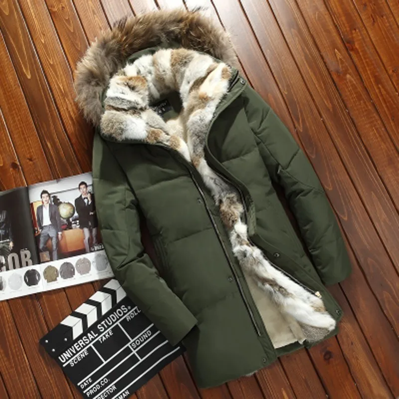 Green Rabbit fur Парка с воротником из меха енота размера плюс 5XL, теплый пуховик из меха кролика и ягненка, женская зимняя длинная куртка из гусиного пуха DD020 - Цвет: Green Rabbit fur