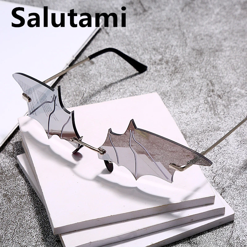 Шикарные солнцезащитные очки без оправы в форме летучей мыши для женщин 2020 новые
