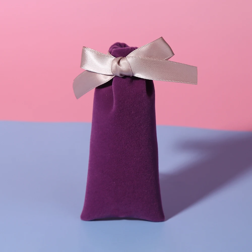 50pcs Purple Velvet Bag Jewelry Bag With Ribbon Small Pouches For Wedding Party Candy Bag Organizer Custom Logo Jewelry Packing