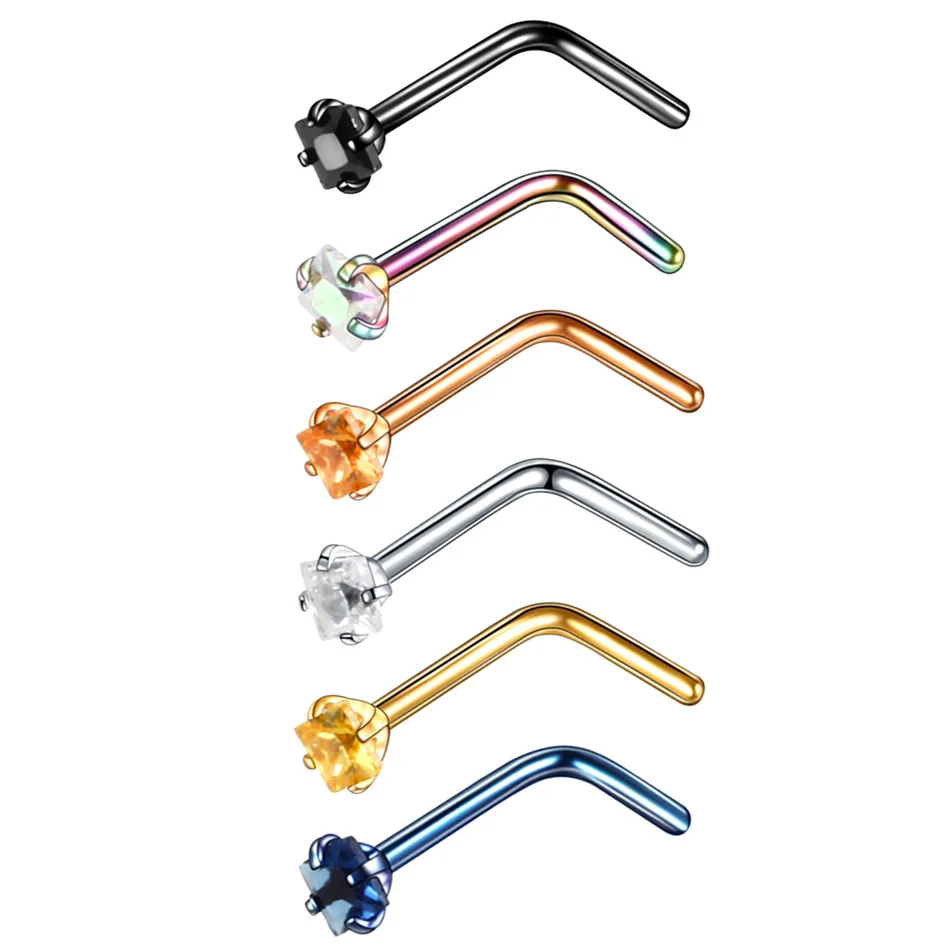 2 шт. кольца для пирсинга носа с квадратным кристаллом L-образный винт женские