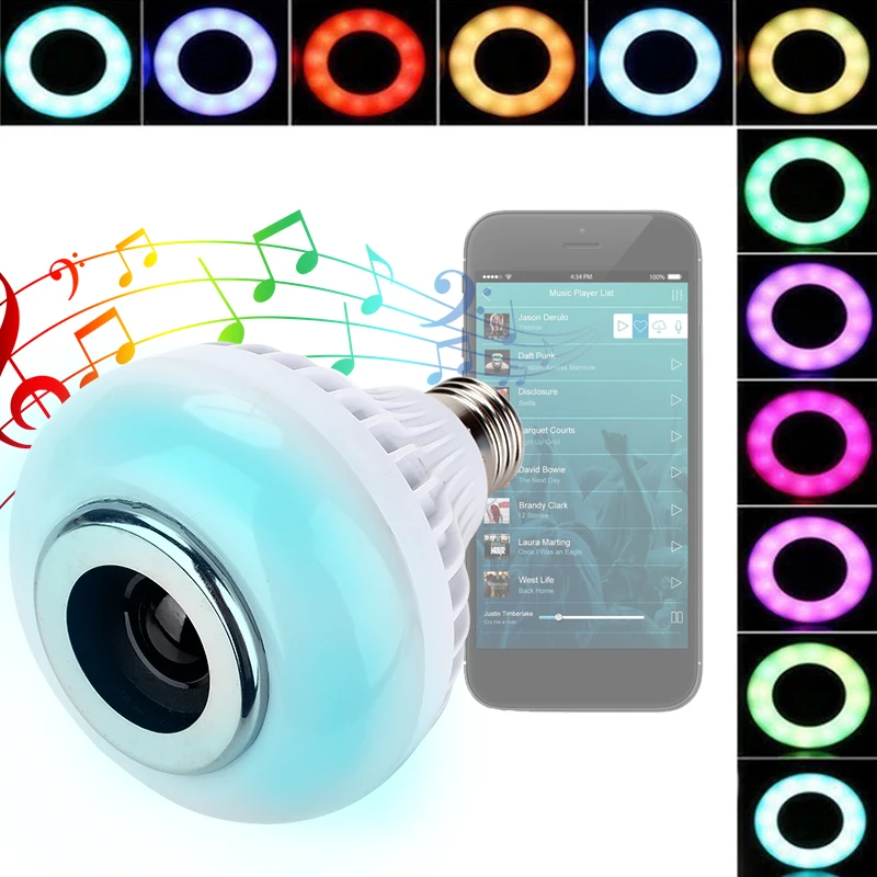 

LED Music Bulb Wireless KTV Colorful Loudspeaker Speaker Bluetooth 4.0 E27 12W APP Control Gift Bar RGB Audio Home Lamp Light