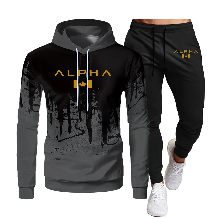 

2021 Autumn Casual Fitness sportswear mens hoodies sweatshirts 2 piece sets letter print Fashion trend hoody Harajuku Streetwear