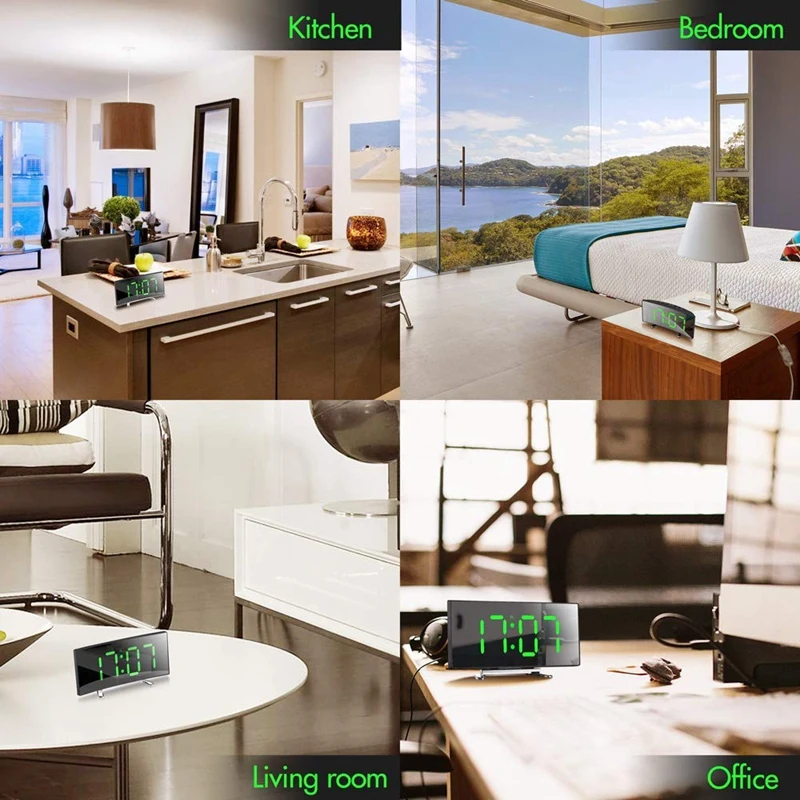 

Digital Alarm Clock, 7 Inch Curved Dimmable LED Screen Digital Clock for Kids Bedroom, Green Large Number Clock, Lightweight Sma