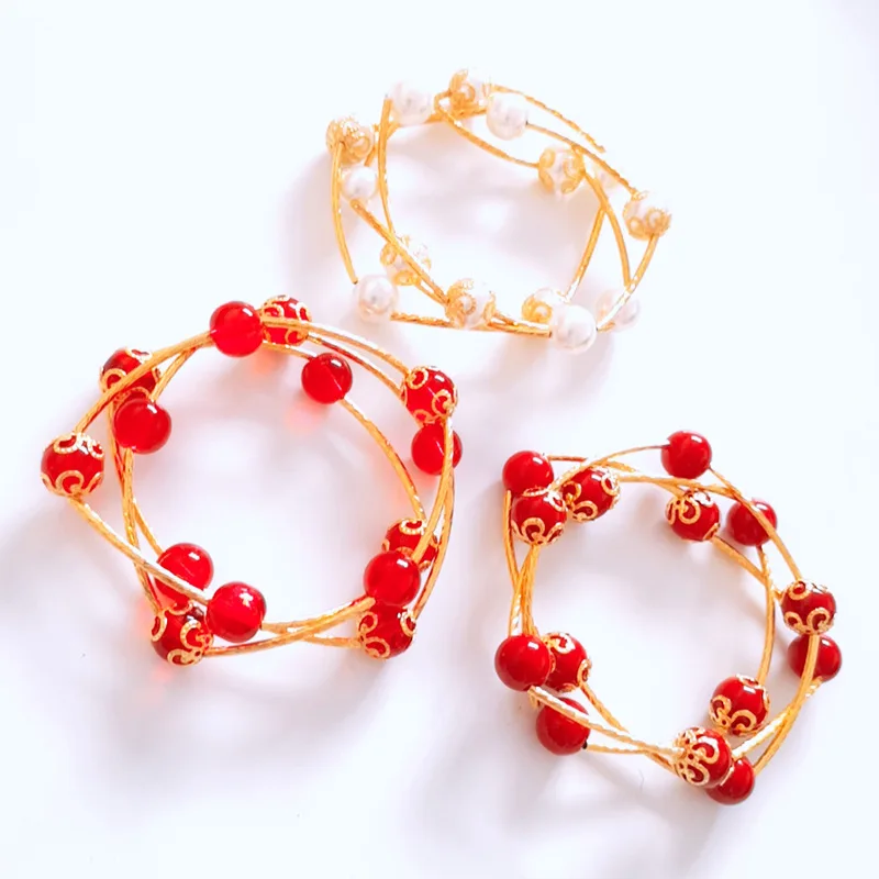 

2021 Natal Year Multi-Circle Red Bead Bracelet Female Transfer Bead Pearl Live Broadcast Explosion Cherry Red Elastic Bracelets
