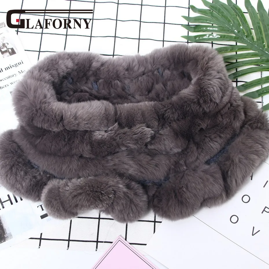 Glaforny, новинка, женские шарфы из меха кролика Рекс, кольца, зимний теплый меховой шарф, шарфы, снуд, высокое качество, натуральный мех, однотонный, модный