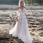 Кружевное свадебное платье в стиле бохо, с открытой спиной, короткое платье в богемном стиле на одно плечо, 2020