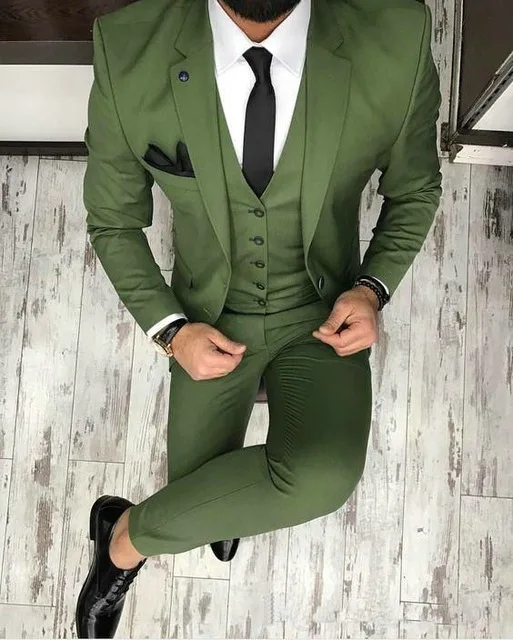 Fashion Green Men Suit Slim Fit Street Business Work Wear Blazer Suits Tailored Wedding Suits For Men Tuxedos Terno Masuclino