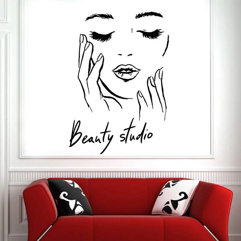 Виниловая наклейка на стену для салона красоты женская косметика лица макияж
