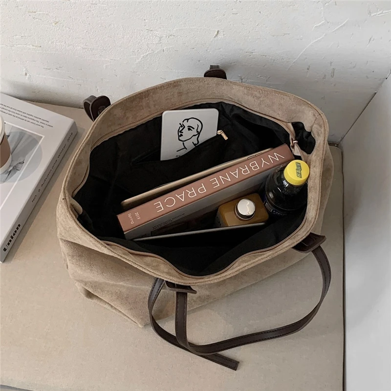 

Burminsa Winter Retro Suede Shoulder Bags For Women Large Capacity Female Shopper Bags High Quality Light A4 Work Tote Bags 2020