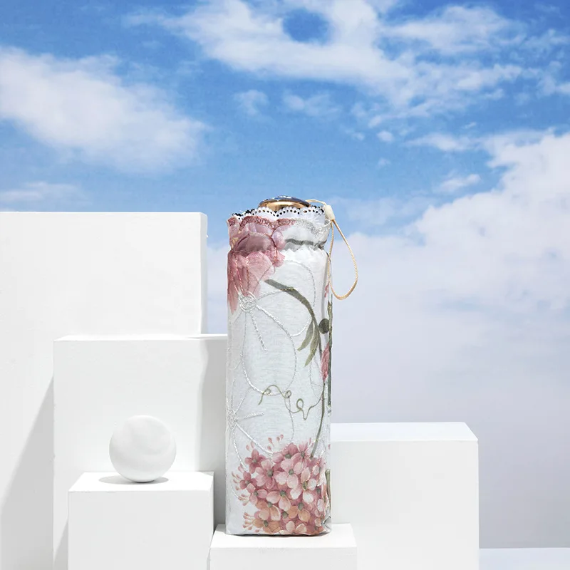 Складной зонт Jiaoyan с вышивкой пионов двухслойный защитой от УФ-лучей тройной |