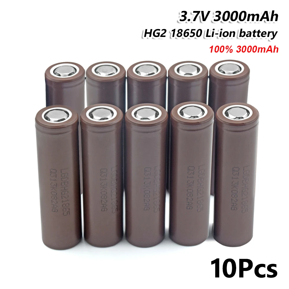 10 Pieces HG2 18650 батарея 18650 3000 мАч Высокая мощность разрядки литий-ионная аккумуляторная батарея высокой разрядки 20А большой ток - Цвет: 10 Pieces