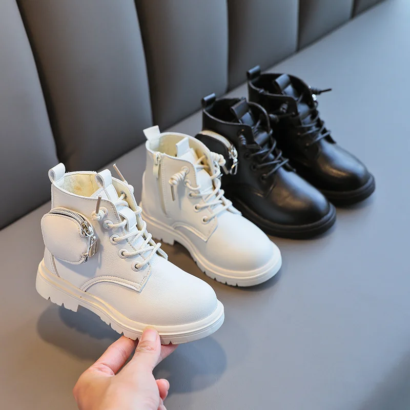 

Boys and Girls Small Leather Bag British Style Soft Bottom Increased Strap Martin Boots