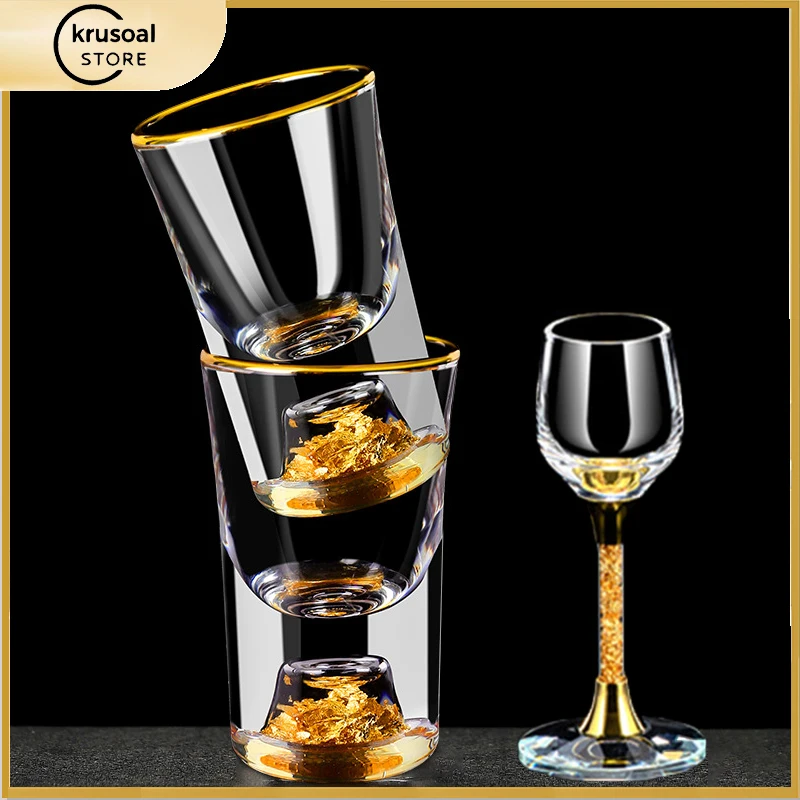 

15ml/20ml Crystal Glass Cup Gold Foil Spirit Glass Luxury Liquor Glass Wine Divider For Bar Party And Home Short Glasses