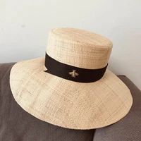 2020 classical raffia summer hat for woman wide brim flat top bucket sun hat lady dress church fedoras beach kentucky derby hat
