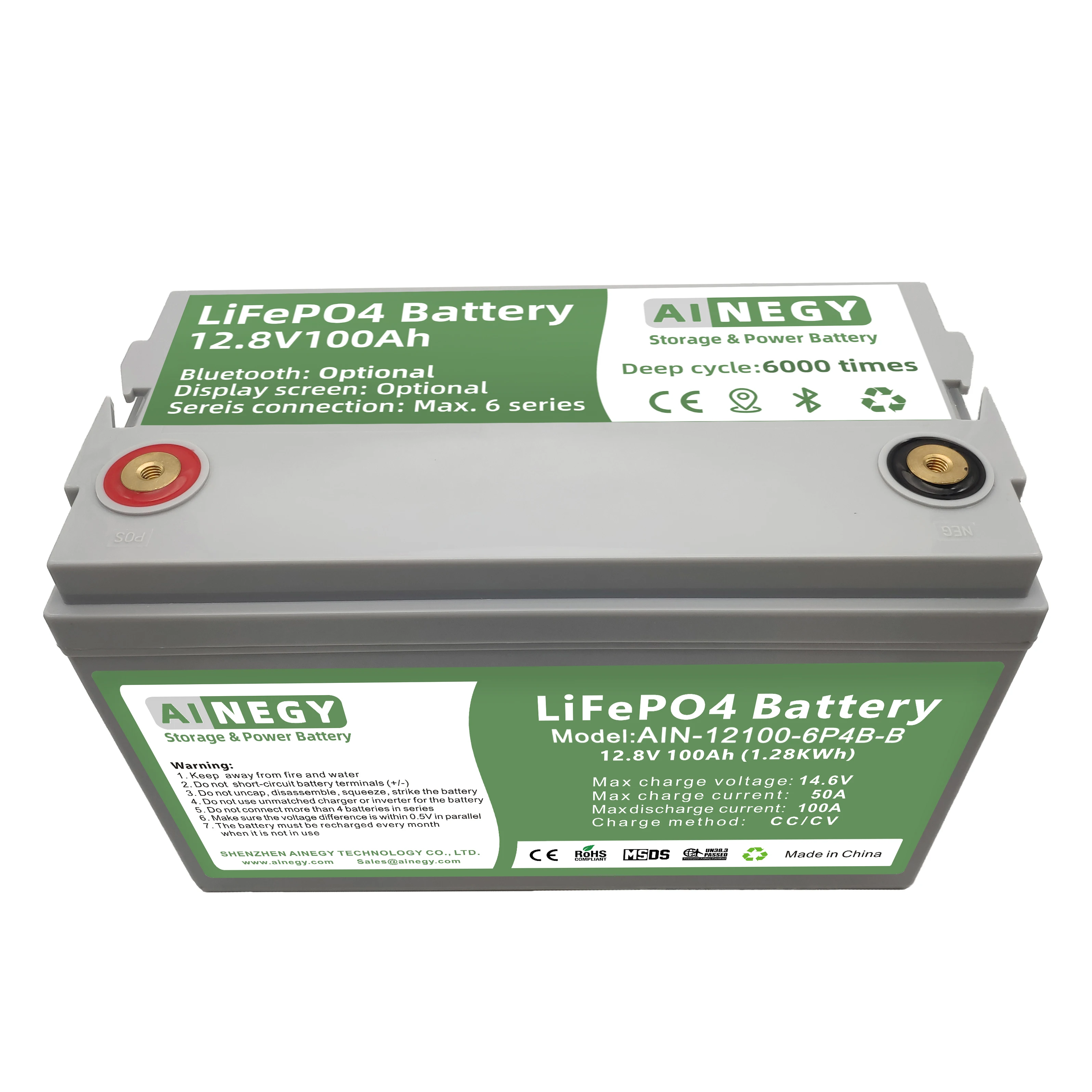 

Deep cycle 12V100Ah LiFePO4 Battery with intelligent BMS for household Energy Storage System AINEGY