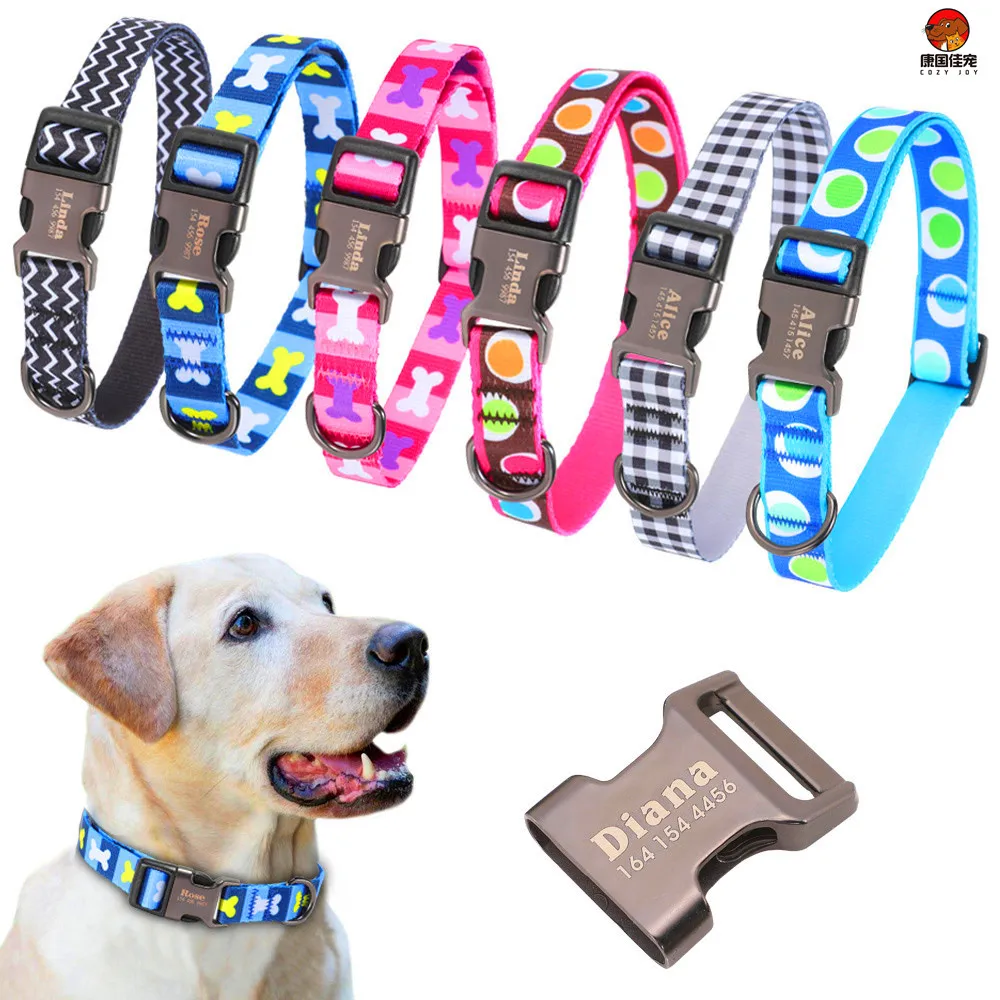 

COZY JOY Dog Collar Personalized Nylon Pet Tag Custom Puppy Nameplate ID Collars Adjustable For Medium Large Dogs Engraved