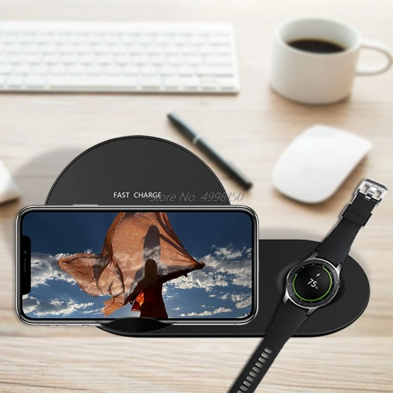Беспроводное зарядное устройство 2 в 1 QI подставка для iPhone X XR XS MAX 8 Samsung S9 S8 S7 Note 9