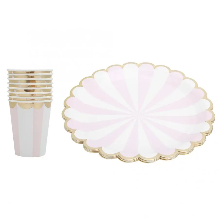 Одноразовые тарелки бытовые золотые штампованные одноразовые бумажные и чашки