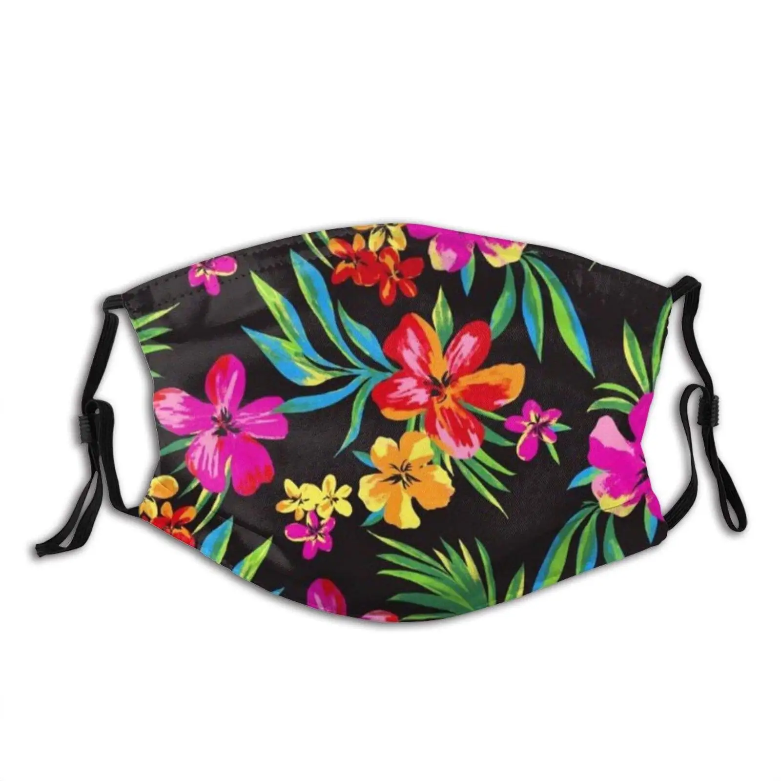 

Hawaiian Colorful Flower Adult Dust Ma-sk Face Cover Mouth Protection with Filters Balaclava Windproof Reusable Washable