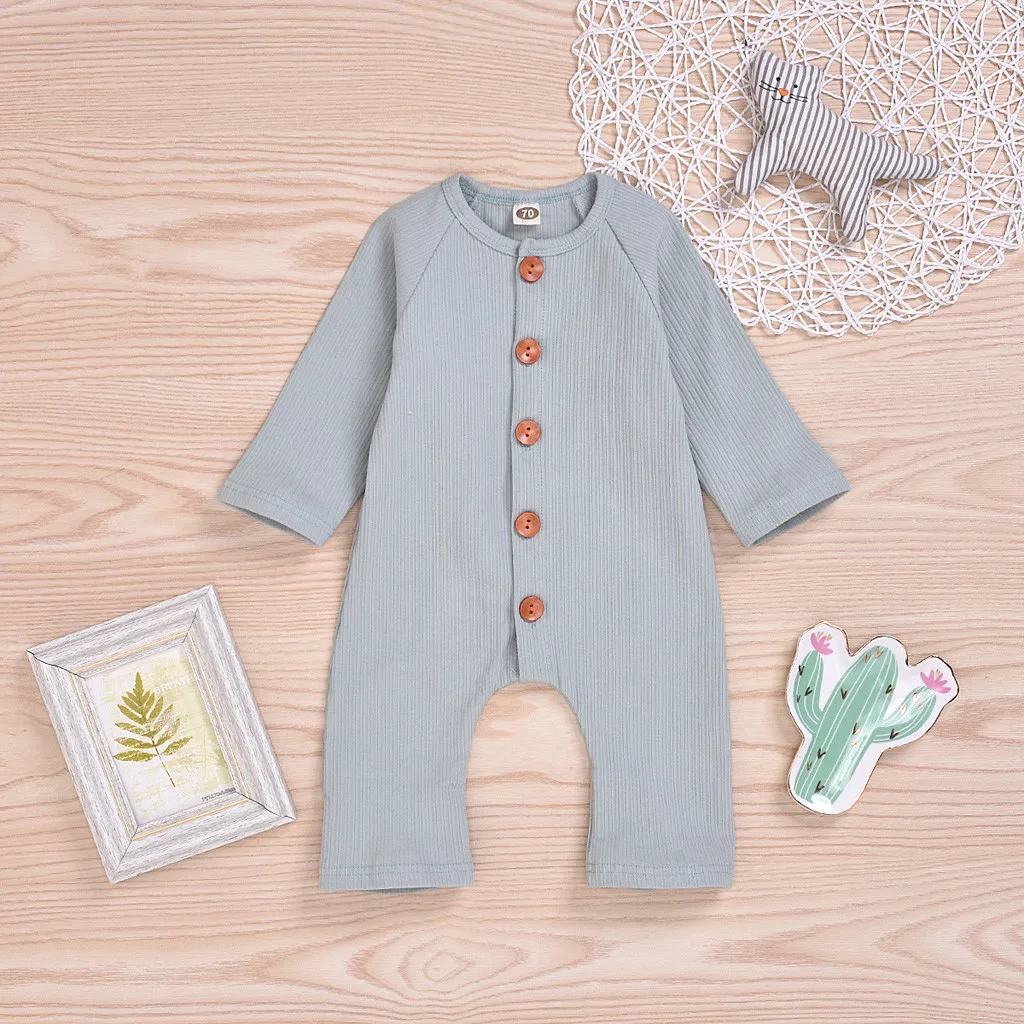 Детский комбинезон для новорожденных мальчиков и девочек Однотонный с длинными