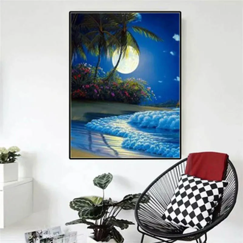 Желтая Луна на море диван украшение спальни живопись фон настенная Картина