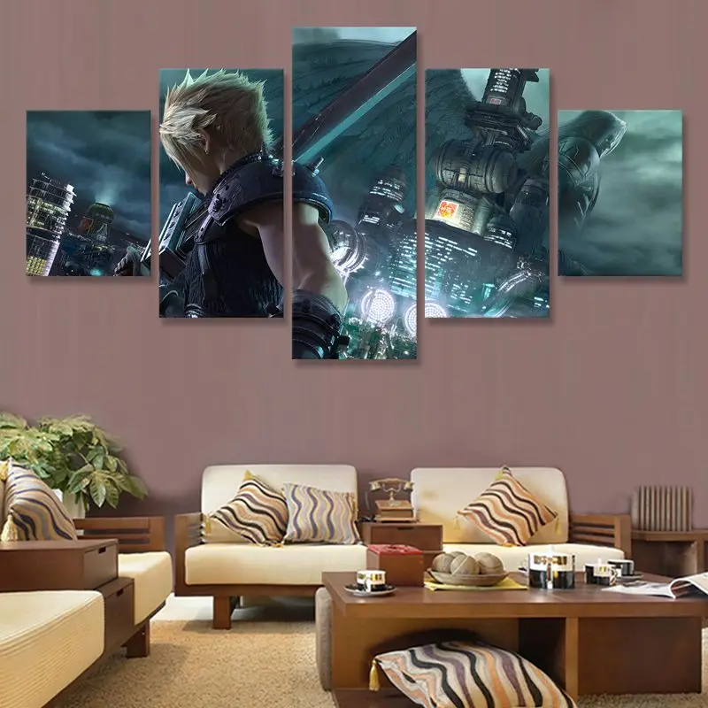 Final Fantasy Remake Cloud Strife Холст Картина 5 панель домашний декор модульные плакаты настенные картины для гостиной