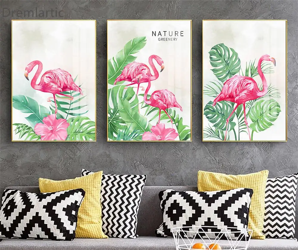 

Green Banana Tree Flamingos@QE Wall Art Print Poster Canvas Nordic Pictures Living Room Decor#21-0202-59-7