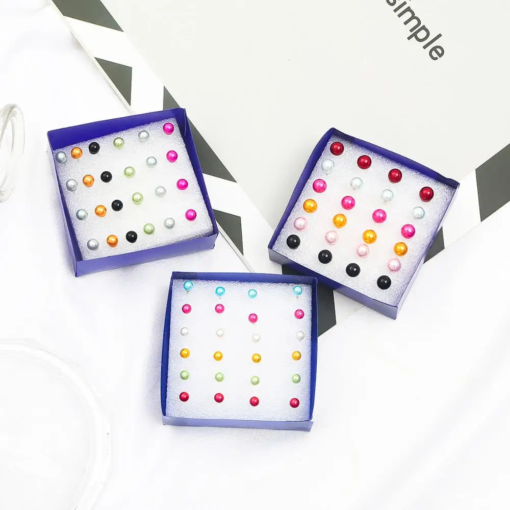 12pairs/set White Simulated Pearl Stud Earrings Set For Women Jewelry Piercing Ball Plastic kit Bijouteria brincos | Украшения и
