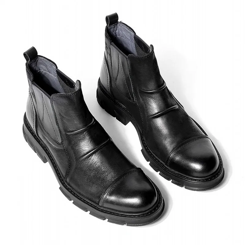 Мужские ботинки челси из натуральной кожи с круглым носком на толстой подошве |