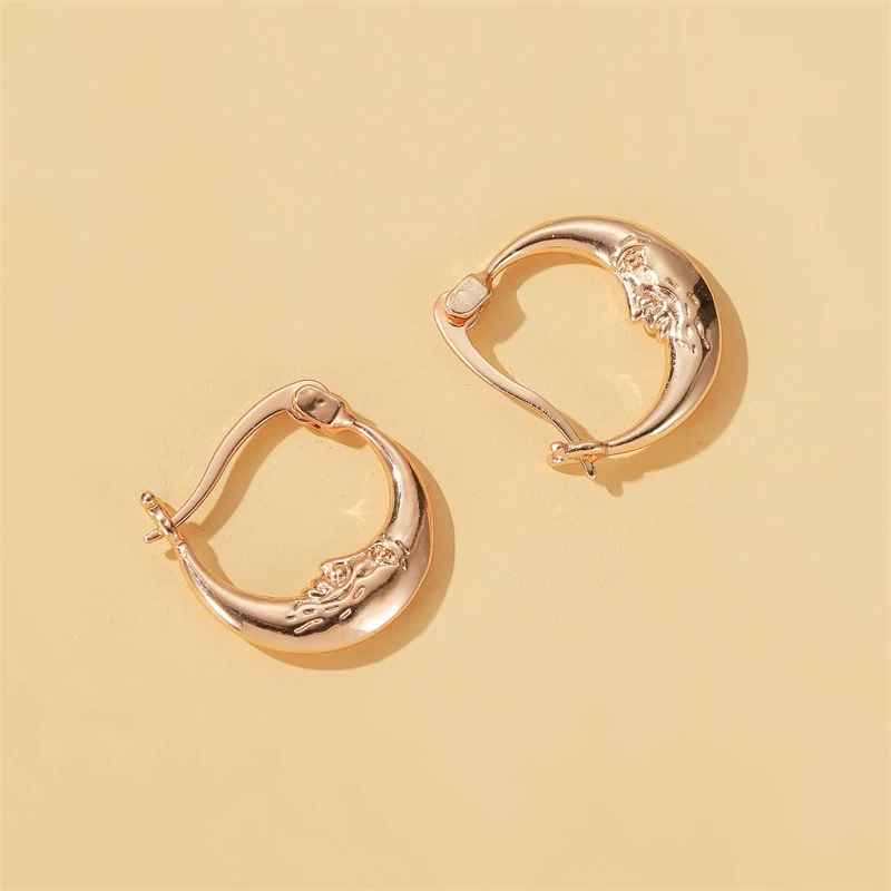 Абстрактные серьги-обручи с лунным лицом для женщин, зажимы на ухо, подвески-чокеры, женские украшения.