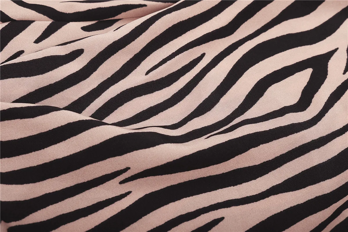 

Midi Dresses 2021 Autumn Women Zebra Print Beach Bohemian Dress Casual Long Sleeve V Neck Ruffles Party Dresse Holiday