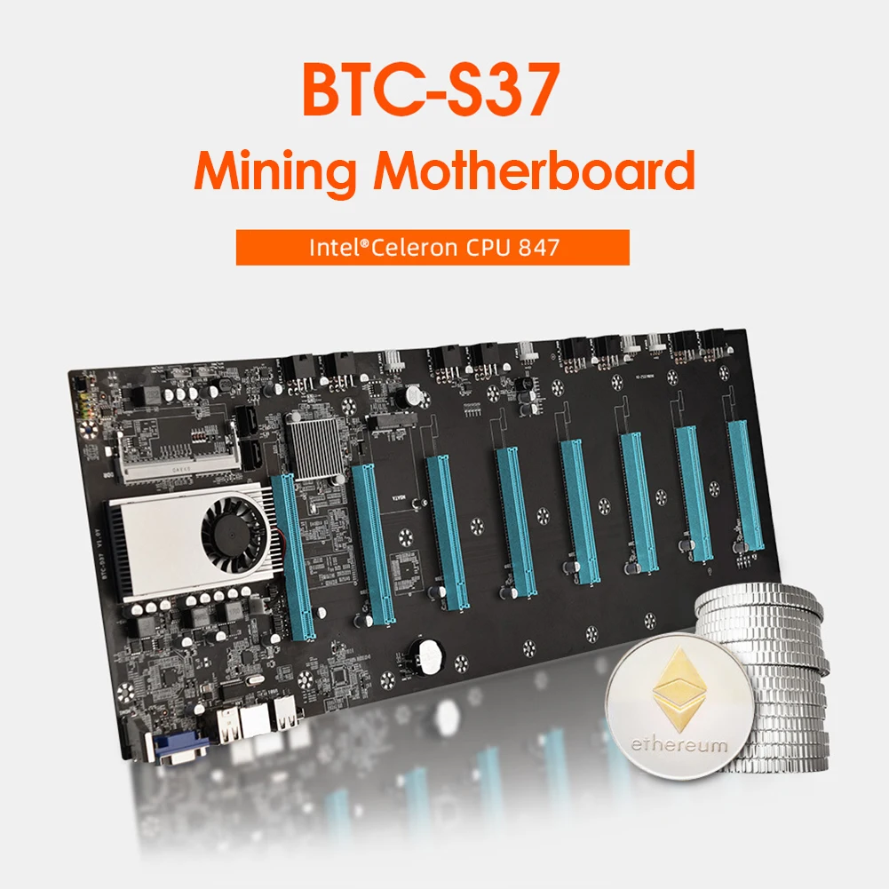 

BTC-S37 Pro Mining Motherboard 8 PCIE 16X Graph Card SODIMM DDR3 SATA3.0 Support VGA and HDMI-Compatible for BTC Miner Machine