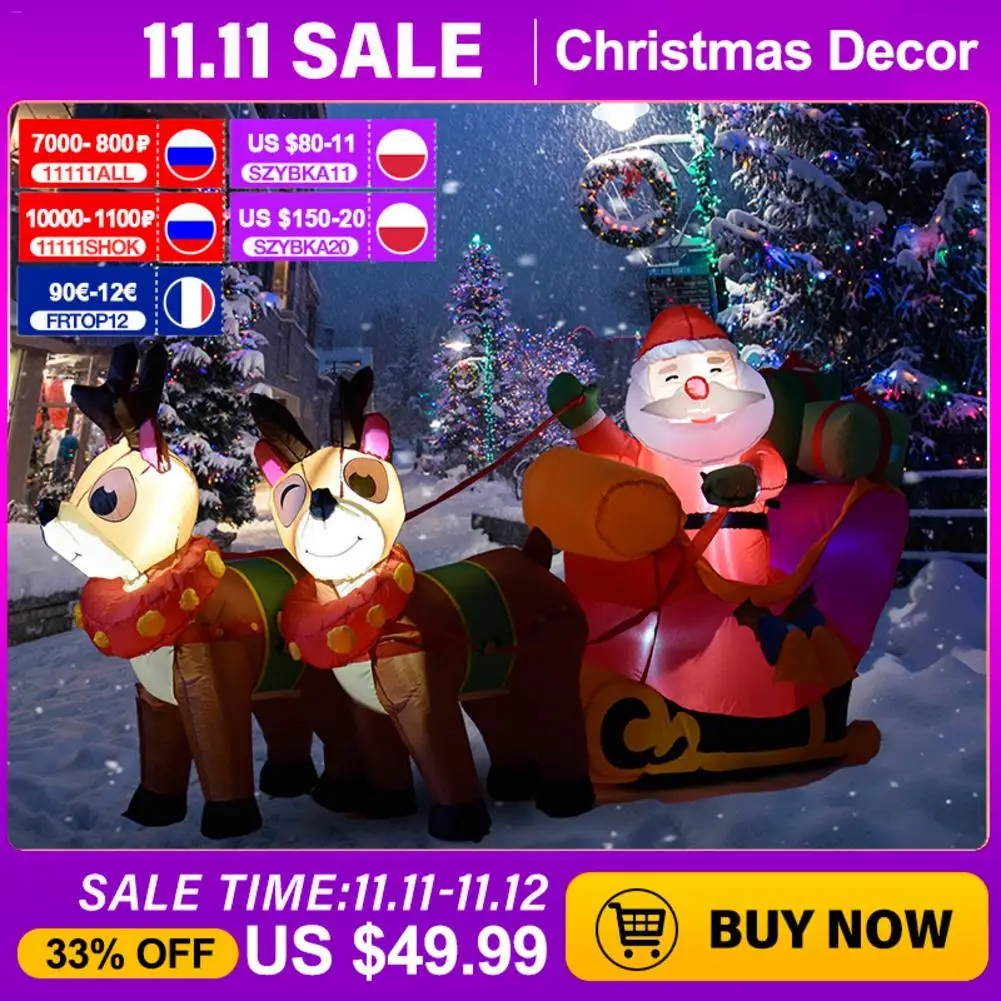 

6ft Christmas Inflatables with LED Santa Claus & Reindeer Christmas Holiday Blow Up Decorations for Outdoor Garden Yard Patio