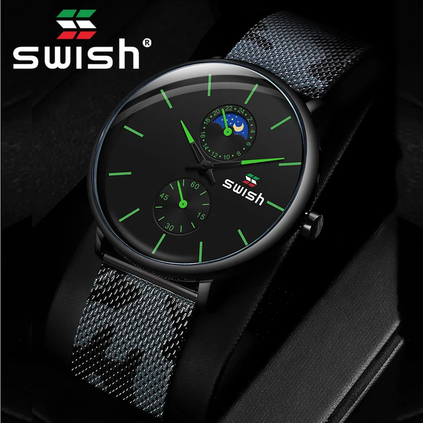 Модные спортивные наручные часы SWISH мужские водонепроницаемые Роскошные
