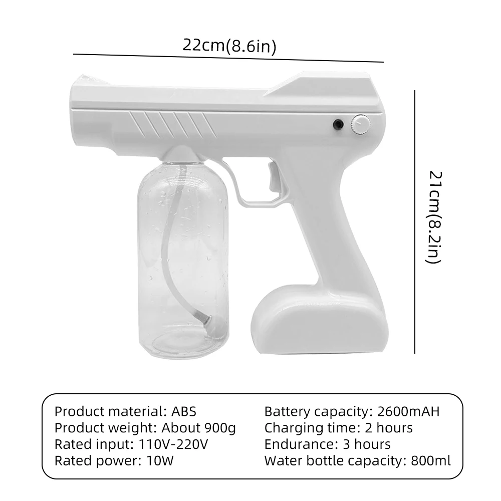 

USB Charging Wireless Handheld Nano Blue Atomizer Handheld Spray Gun UV ABS Material For Hospital Home KTV Fogger Machine